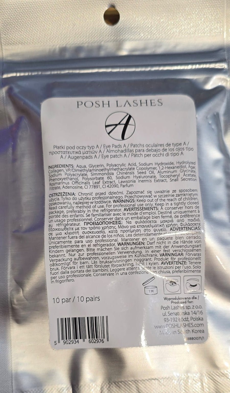PATCH HYDROGEL A - 10 paires POSH LASH 