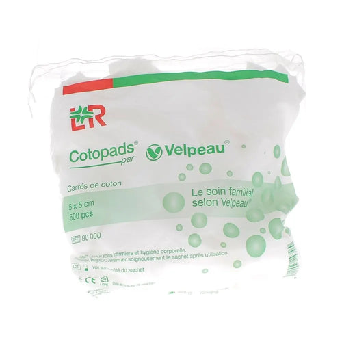 Coton carré Cotopads Velpeau - 5 x 5 cm - Sachet de 500