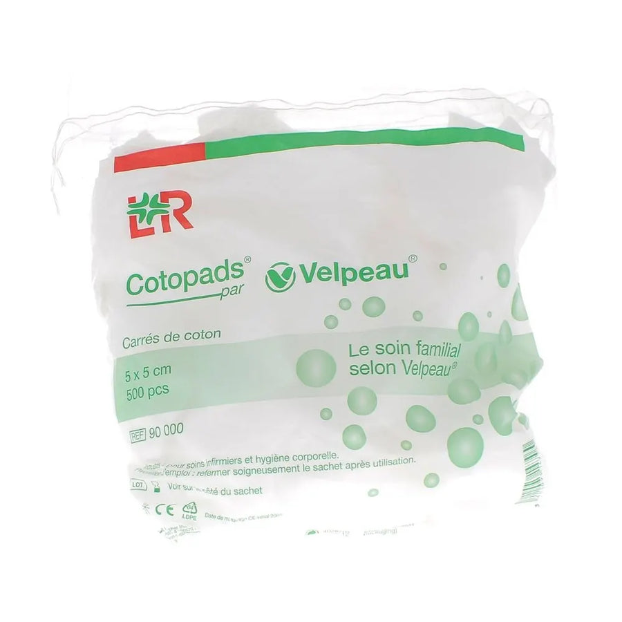 Coton carré Cotopads Velpeau - 5 x 5 cm - Sachet de 500